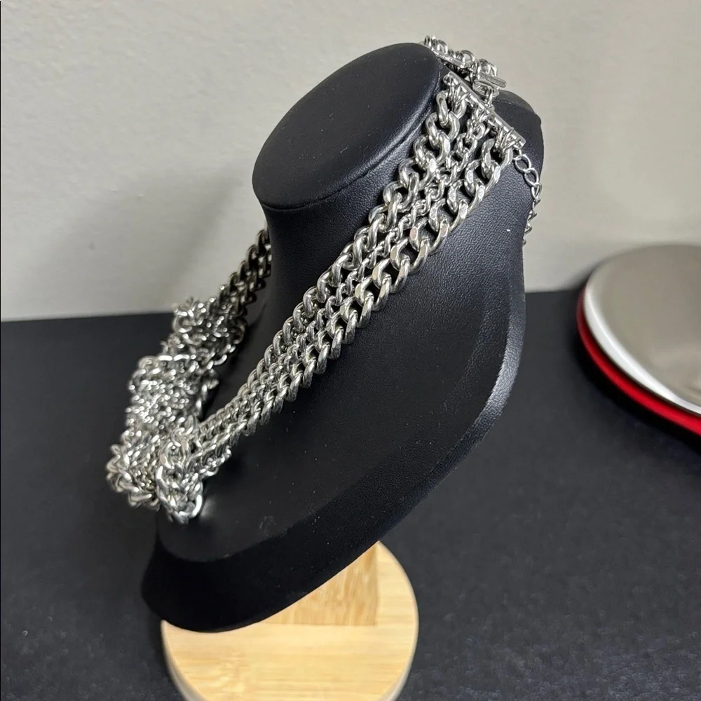 Chunky Twisted Multi Chain Silver Tone Gothic Collar Choker Necklace